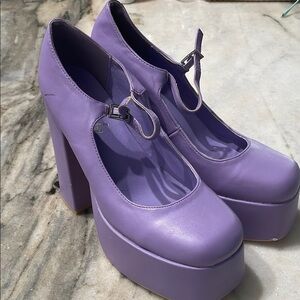 Lavender Chunky Platform Heels with Mary Jane Strap